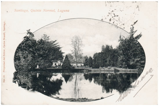 Postal de la laguna de Quinta Normal, Santiago